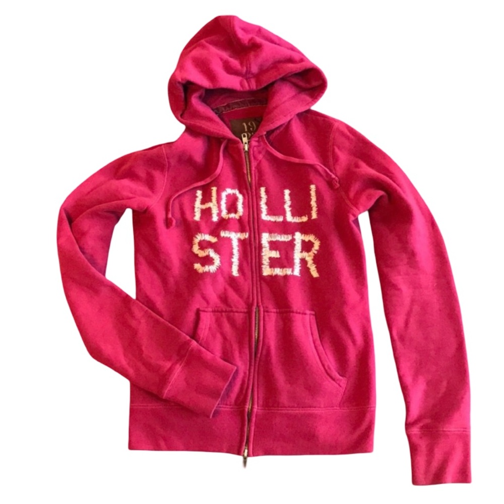 Vintage Magenta Hollister Zip-Up Hoodie